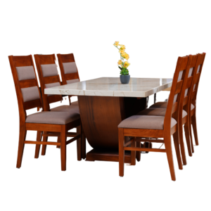 Elegant 6-seater wooden dining table set with upholstered chairs by AK Furniture