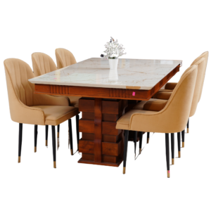 Elegant 6-seater wooden dining table set with upholstered chairs by AK Furniture