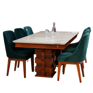 Elegant 6-seater wooden dining table set with upholstered chairs by AK Furniture